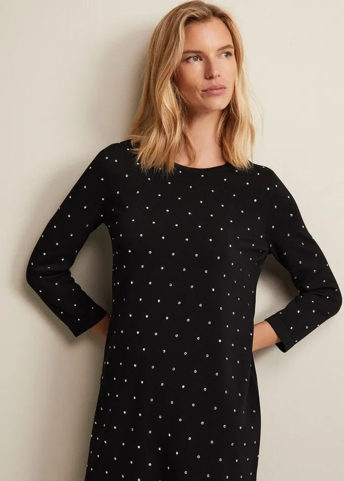 Phase Eight Catriona Stud Shift Knitted Mini Dress Black Women Dresses