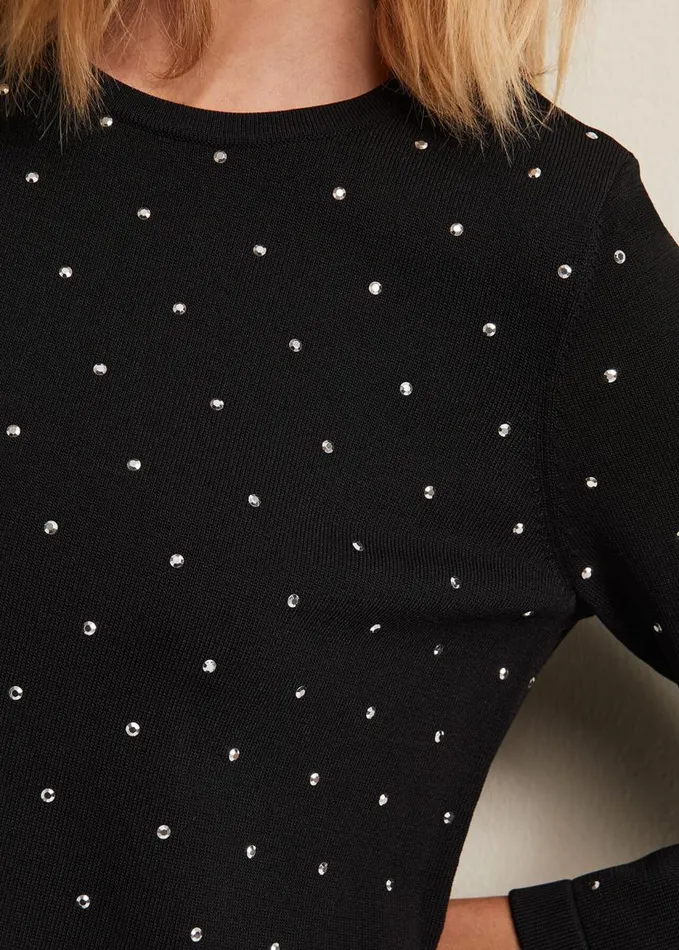 Phase Eight Catriona Stud Shift Knitted Mini Dress Black Women Dresses