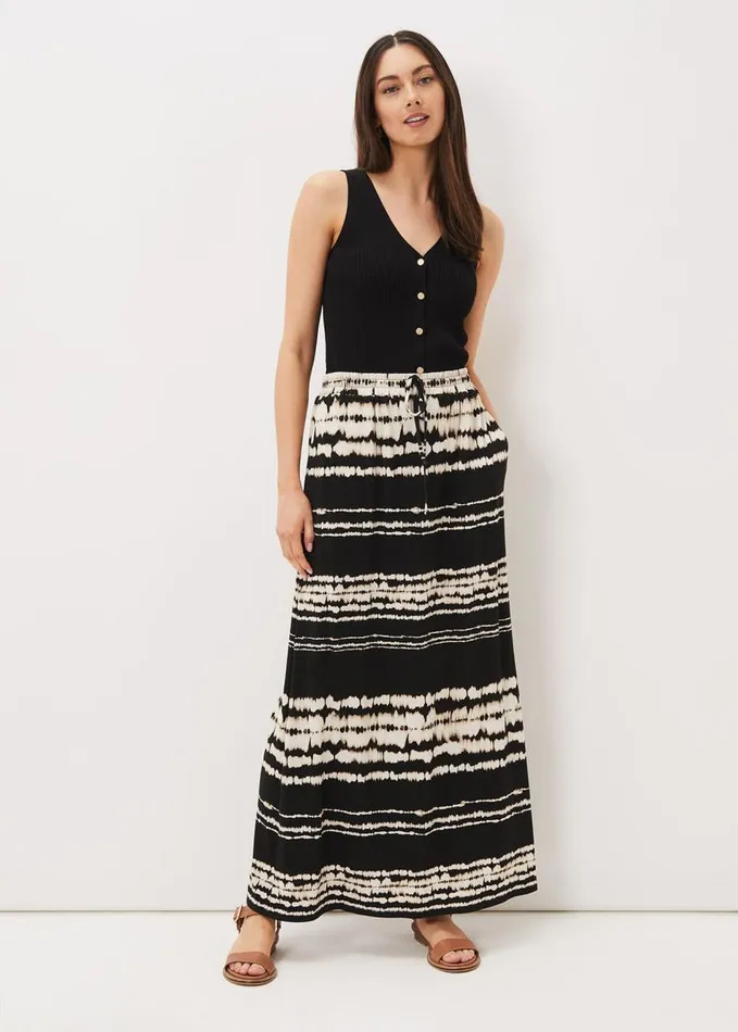Phase Eight Ce Ce Tie Dye Jersey Maxi Skirt Black Women Skirts