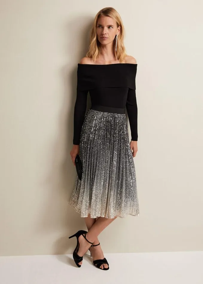 Phase Eight Celeste Sequin Ombre Pleated Midi Skirt Multicoloured Women Skirts