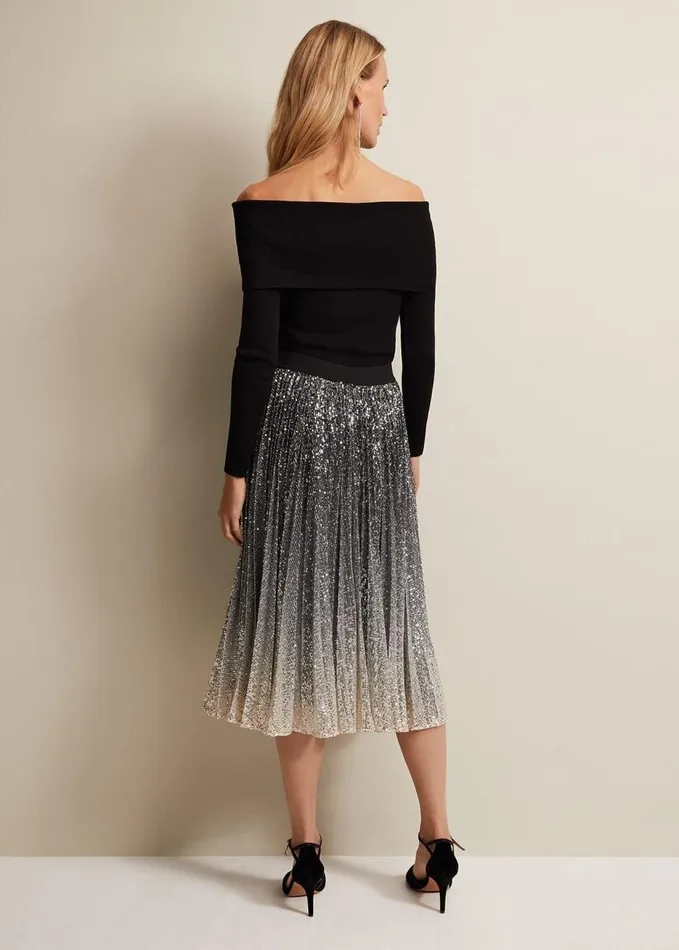 Phase Eight Celeste Sequin Ombre Pleated Midi Skirt Multicoloured Women Skirts