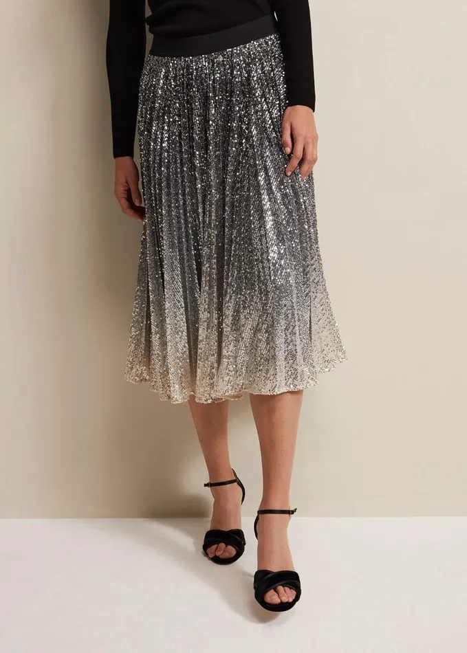 Phase Eight Celeste Sequin Ombre Pleated Midi Skirt Multicoloured Women Skirts