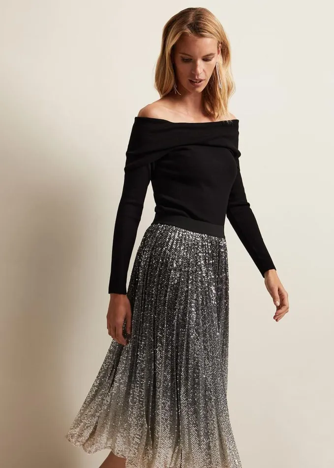 Phase Eight Celeste Sequin Ombre Pleated Midi Skirt Multicoloured Women Skirts
