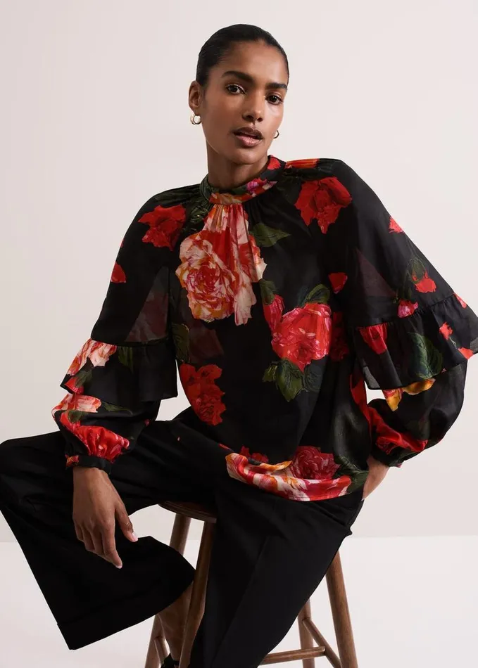 Phase Eight Celina Rose Print Blouse Red Women Shirts and Blouses