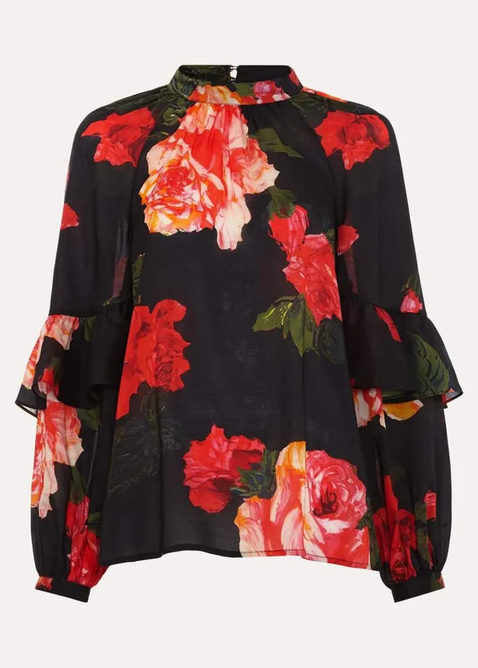 Phase Eight Celina Rose Print Blouse Red Women Shirts and Blouses