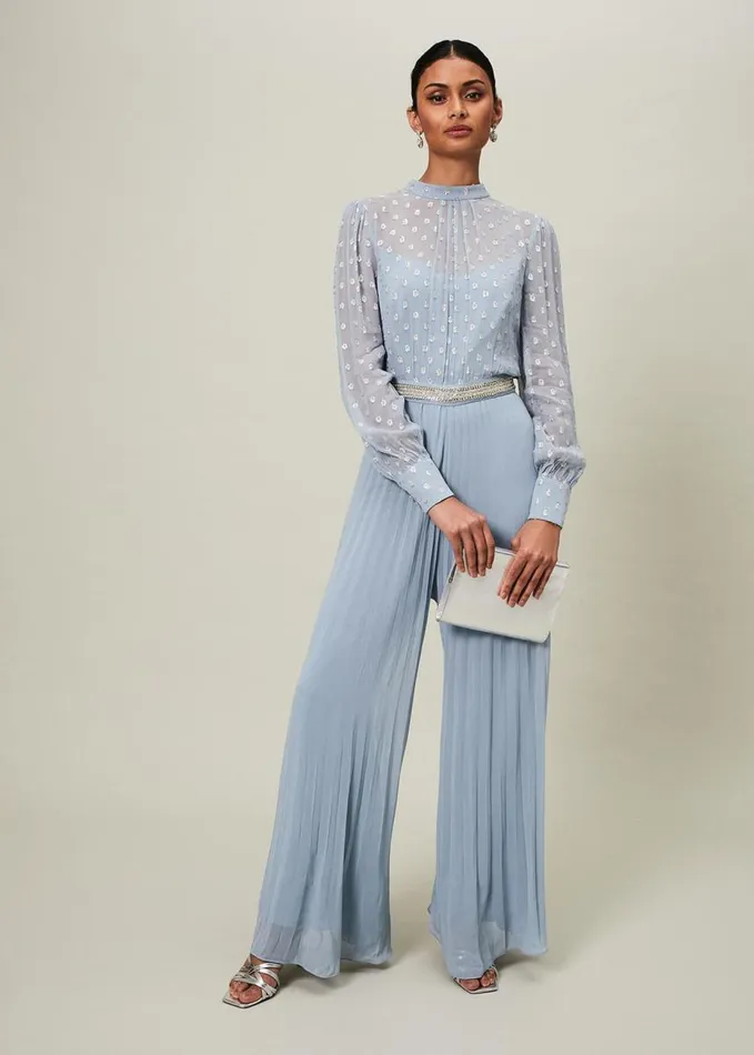 Phase Eight Charley Pleated Jumpsuit Soft Blue Women Dresses