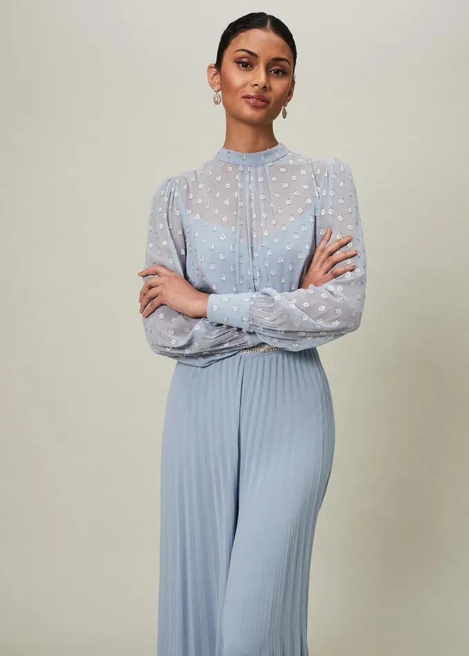 Phase Eight Charley Pleated Jumpsuit Soft Blue Women Dresses