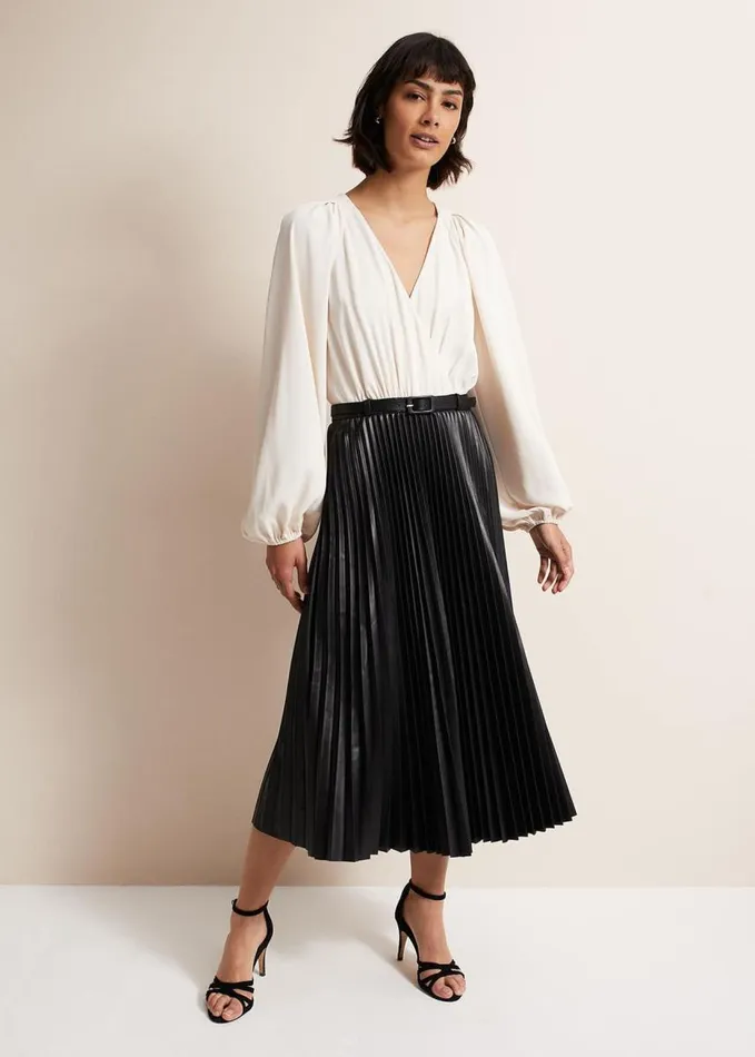 Phase Eight Charlotta Faux Leather Midi Dress Ivoryblack Women Dresses
