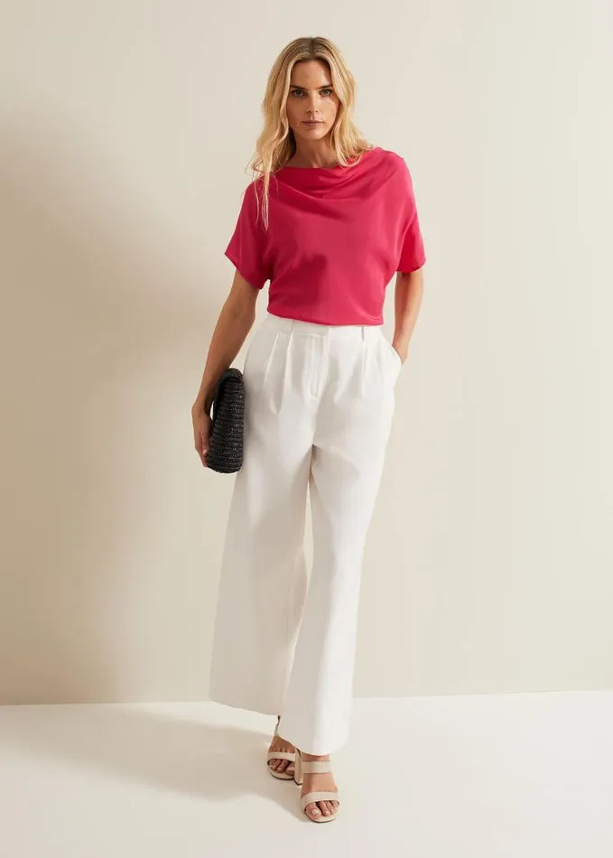 Phase Eight Cheryl Cowl Neck Woven Front Top Pink Women Tops and TShirts