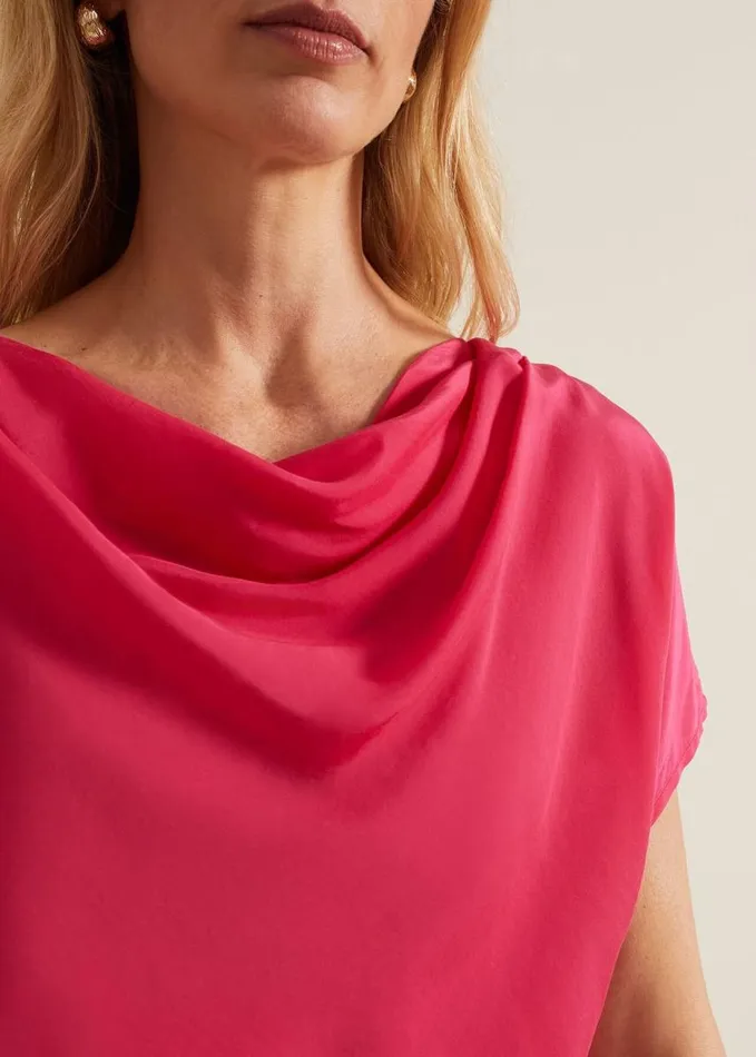 Phase Eight Cheryl Cowl Neck Woven Front Top Pink Women Tops and TShirts