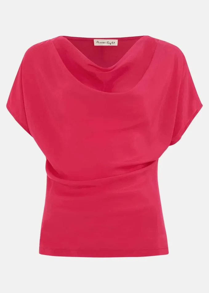 Phase Eight Cheryl Cowl Neck Woven Front Top Pink Women Tops and TShirts