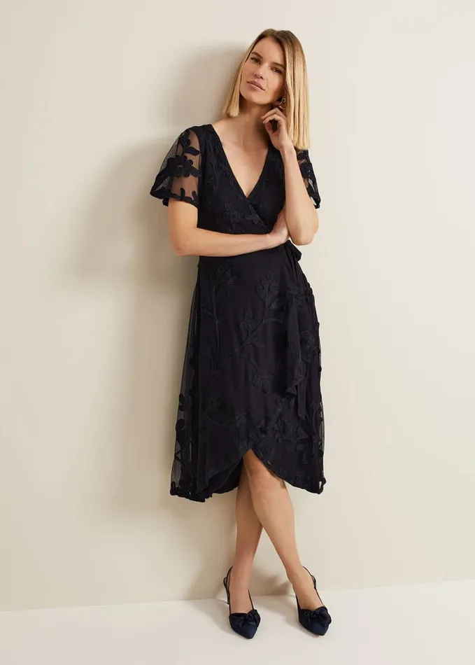 Phase Eight Clara Tapework Wrap Dress Navy Women Dresses