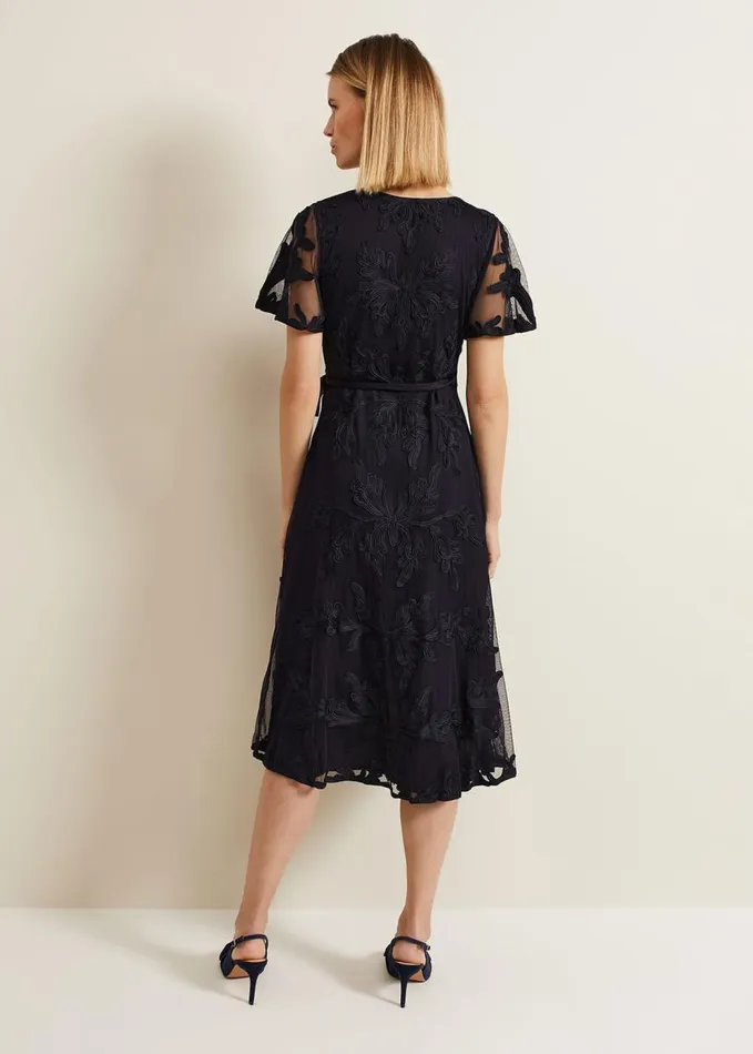 Phase Eight Clara Tapework Wrap Dress Navy Women Dresses