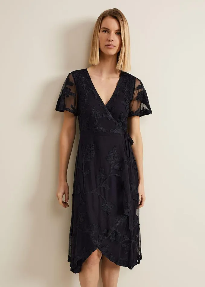 Phase Eight Clara Tapework Wrap Dress Navy Women Dresses