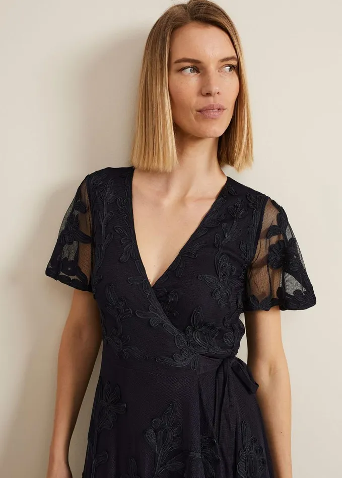 Phase Eight Clara Tapework Wrap Dress Navy Women Dresses