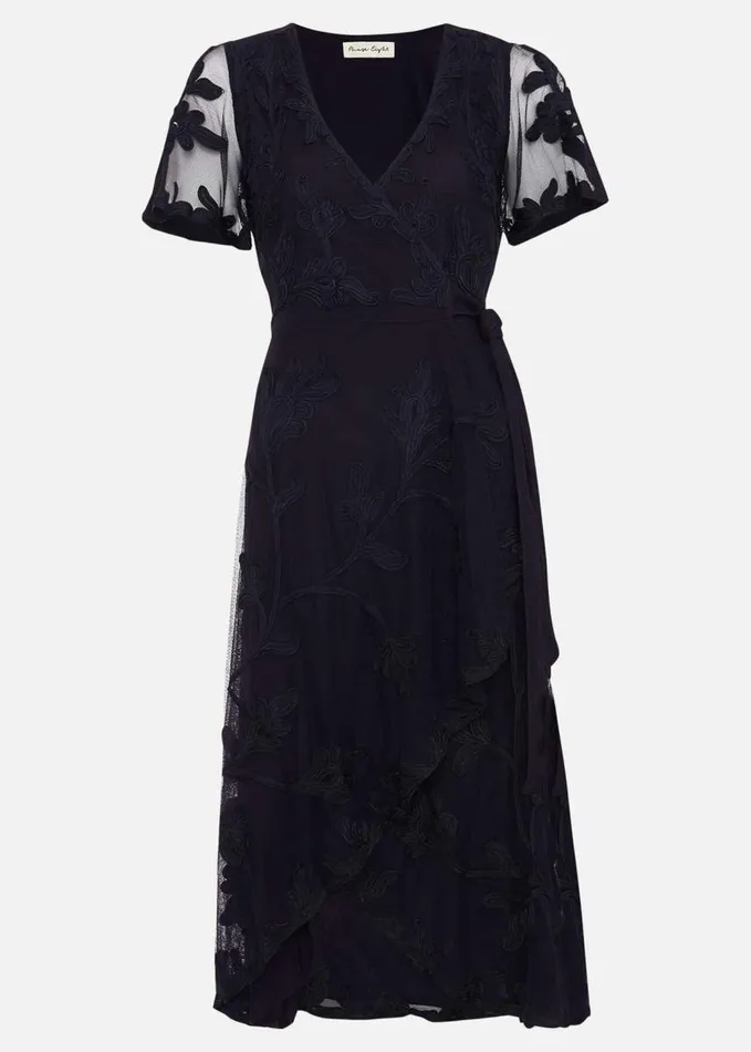 Phase Eight Clara Tapework Wrap Dress Navy Women Dresses