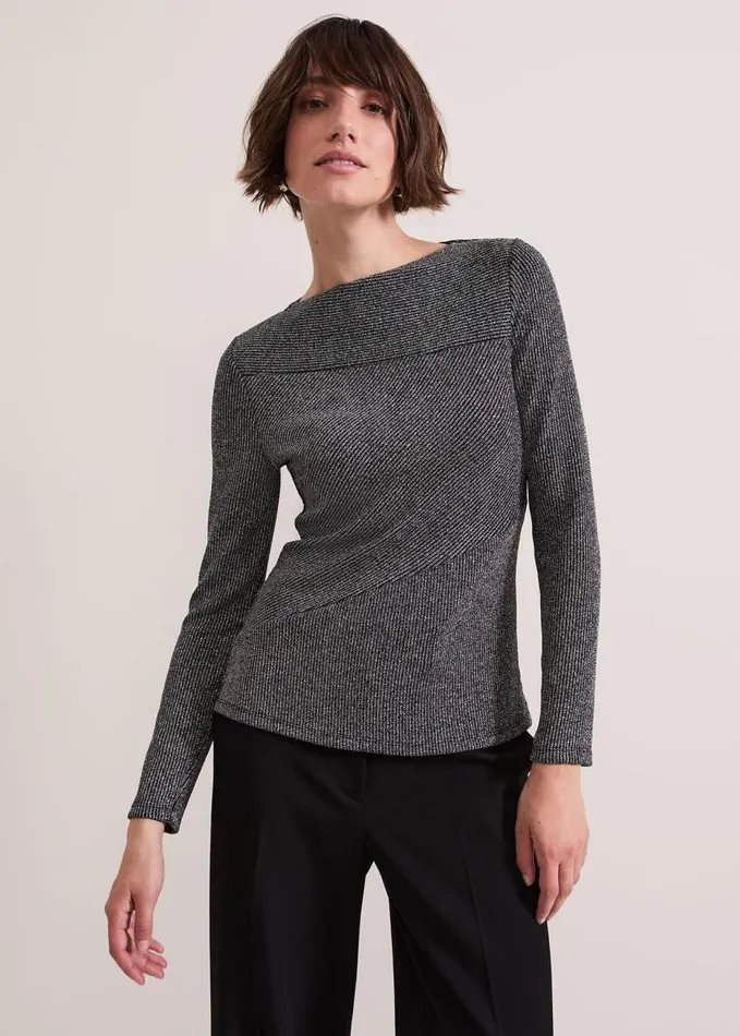 Phase Eight Clarissa Shimmer Rib Top Silver Women Tops and TShirts