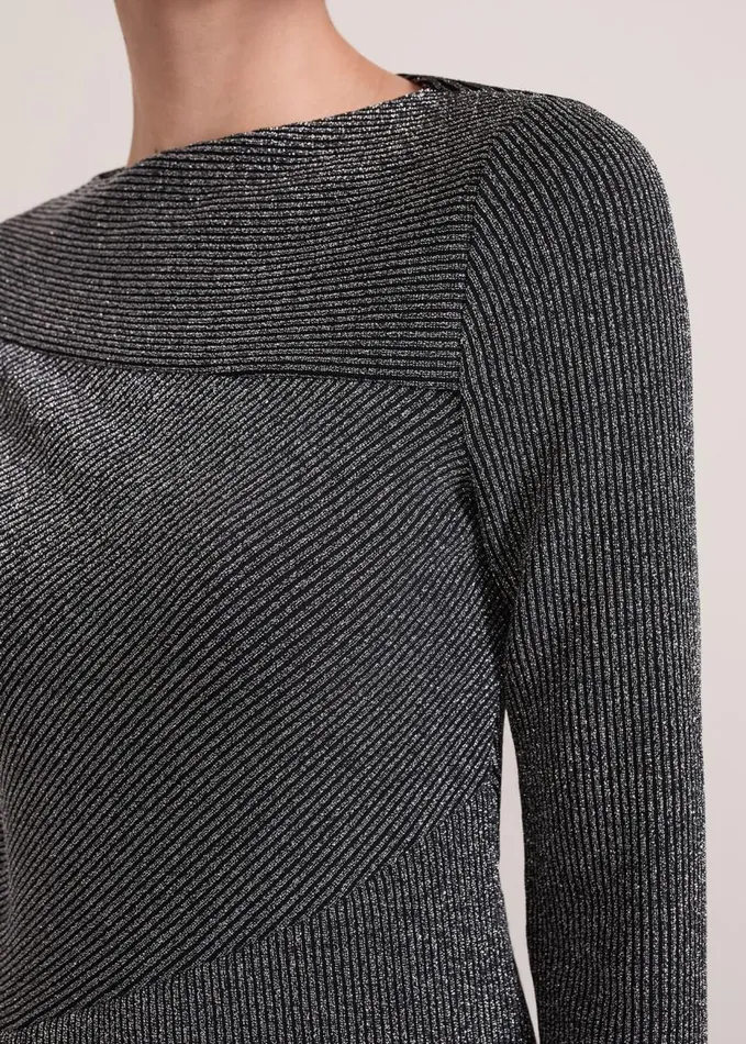 Phase Eight Clarissa Shimmer Rib Top Silver Women Tops and TShirts