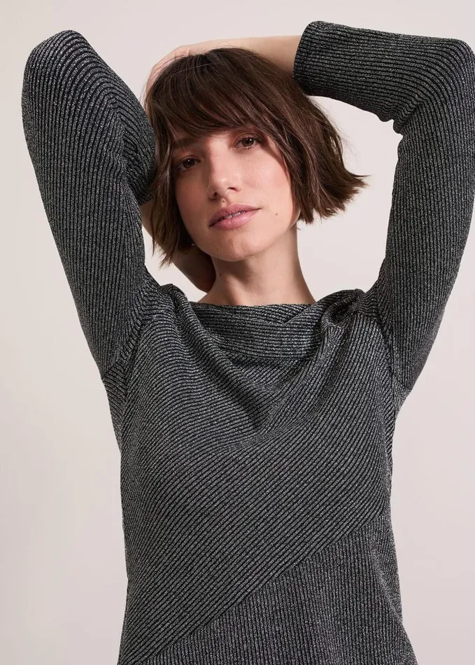 Phase Eight Clarissa Shimmer Rib Top Silver Women Tops and TShirts