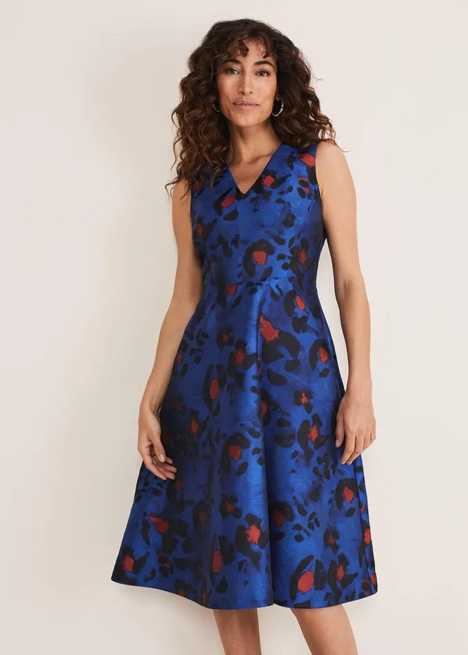 Phase Eight Clarisse Print Jacquard Dress Cobaltmulti Women Dresses