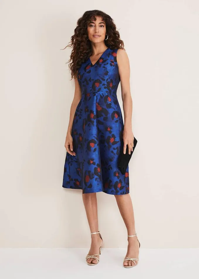 Phase Eight Clarisse Print Jacquard Dress Cobaltmulti Women Dresses