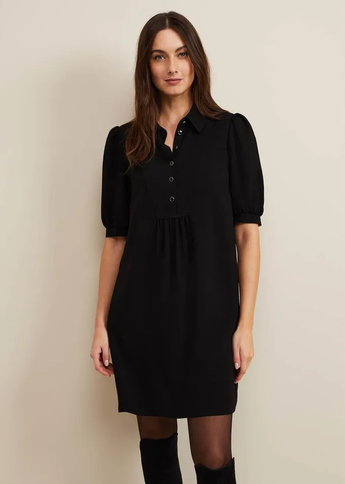 Phase Eight Claudia Button Swing Mini Dress Black Women Dresses