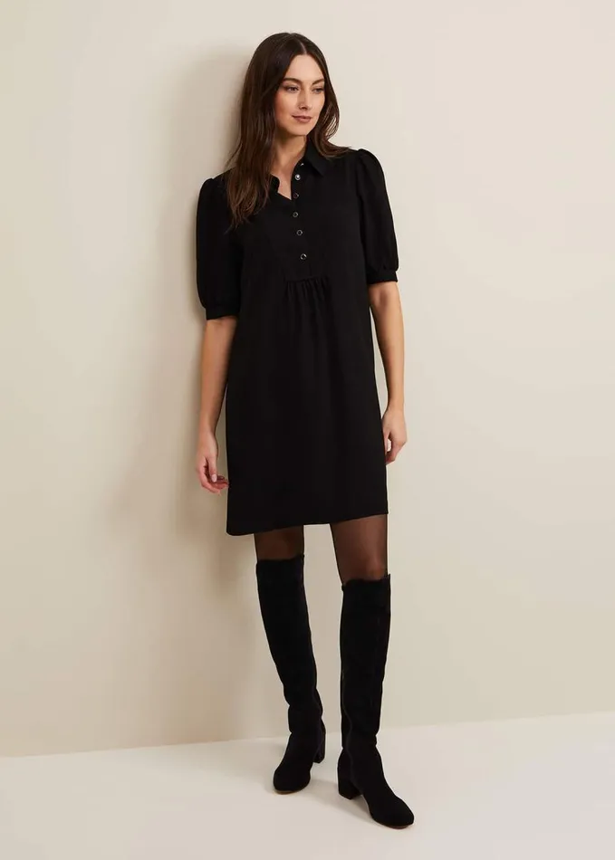 Phase Eight Claudia Button Swing Mini Dress Black Women Dresses