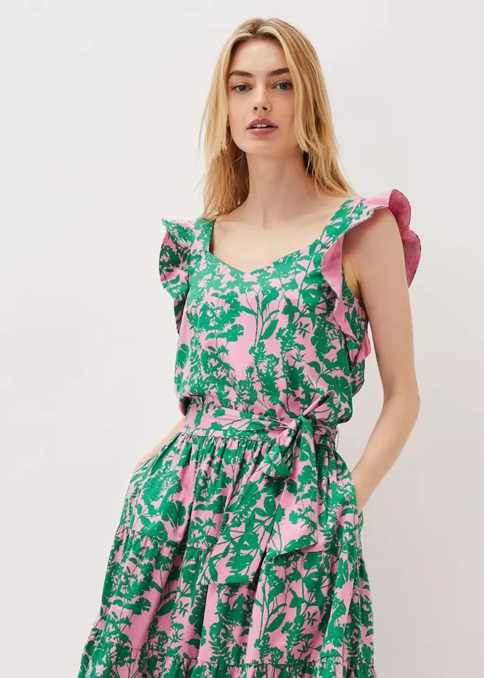 Phase Eight Cleona Printed Dobby CoOrd Top Candy Pink Grass Green Women Tops and TShirts