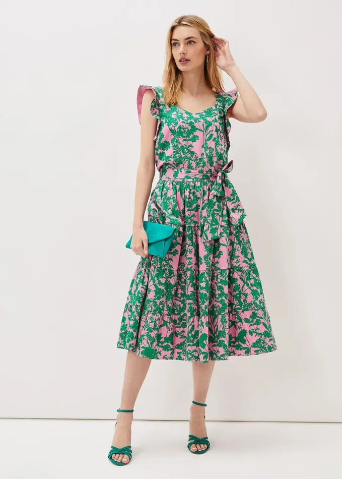 Phase Eight Cleona Printed Dobby CoOrd Top Candy Pink Grass Green Women Tops and TShirts