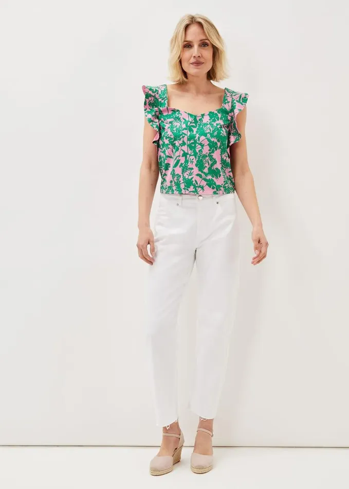 Phase Eight Cleona Printed Dobby CoOrd Top Candy Pink Grass Green Women Tops and TShirts