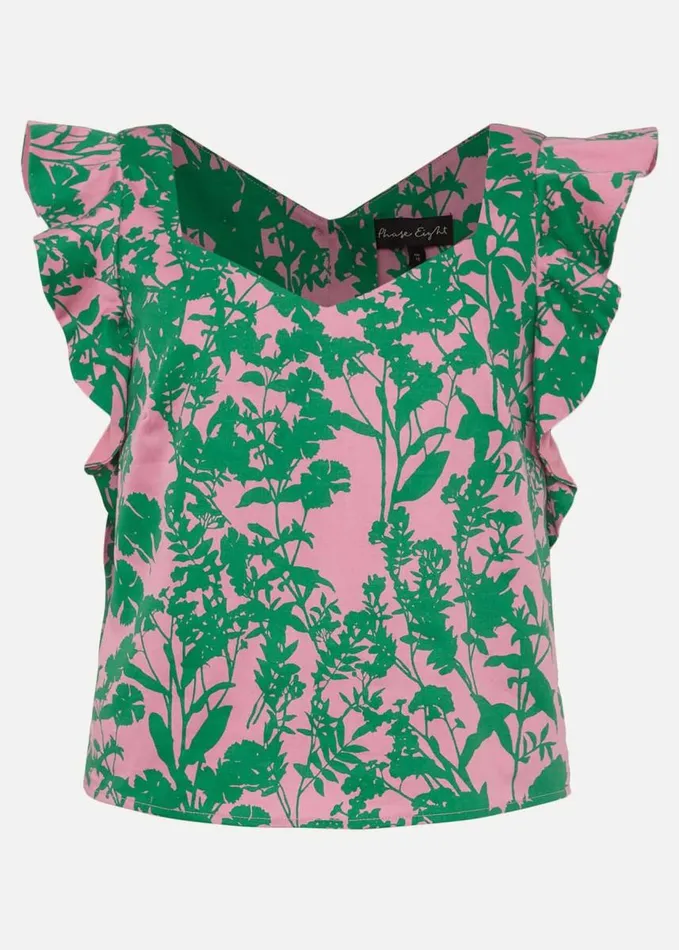 Phase Eight Cleona Printed Dobby CoOrd Top Candy Pink Grass Green Women Tops and TShirts