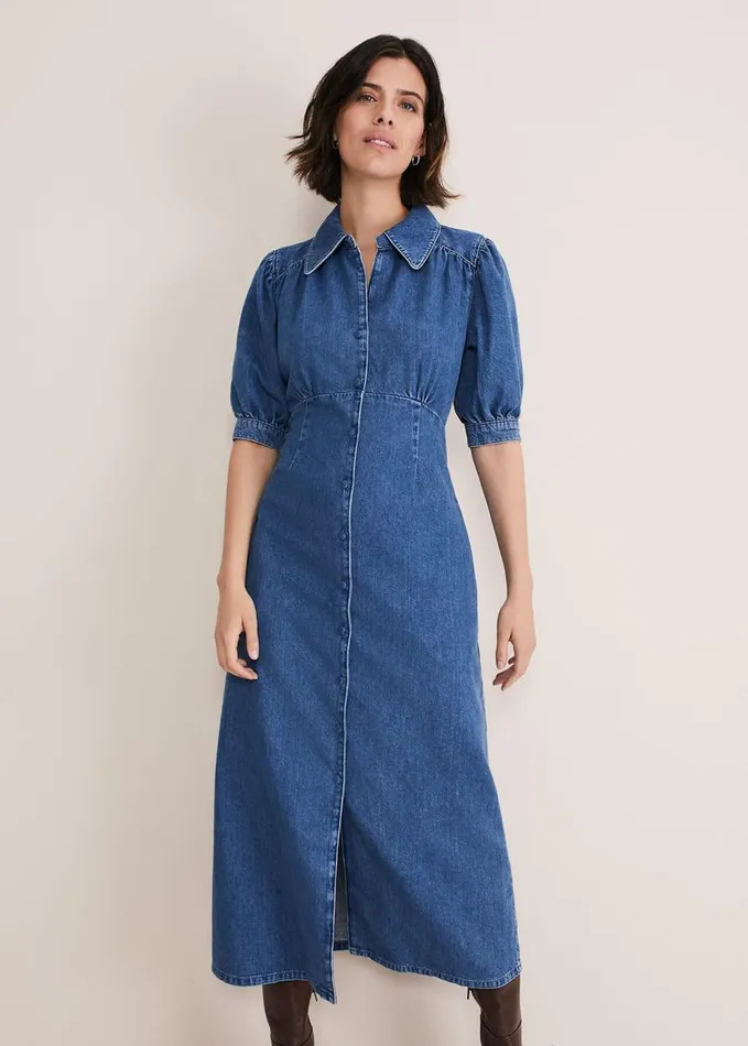 Phase Eight Cosette Denim Midaxi Dress Blue Women Dresses