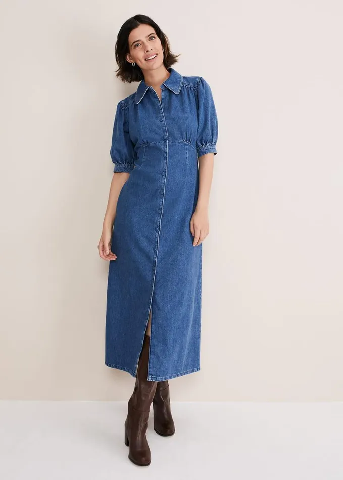 Phase Eight Cosette Denim Midaxi Dress Blue Women Dresses