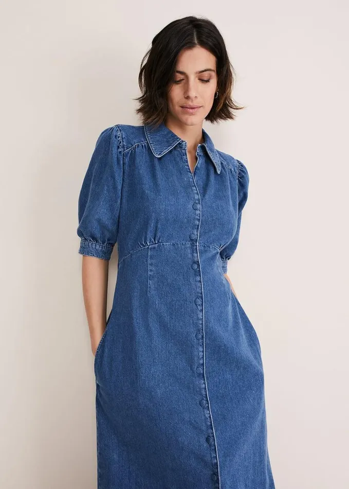 Phase Eight Cosette Denim Midaxi Dress Blue Women Dresses