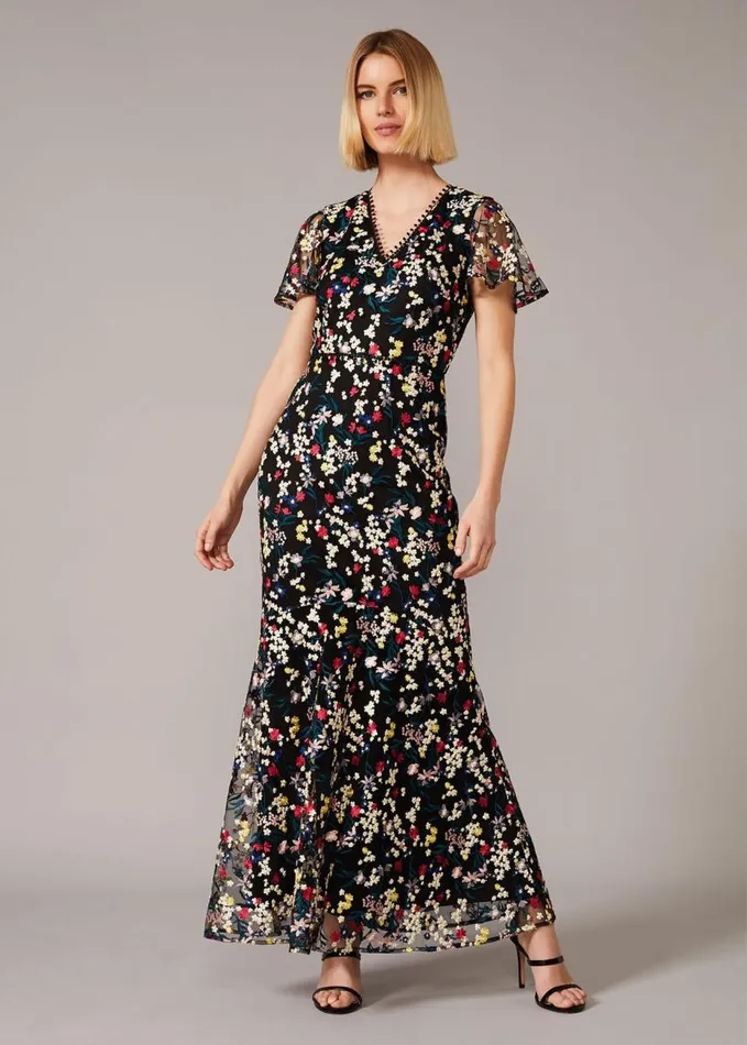 Phase Eight Daiva Embroidered Fishtail Dress Blackmulti Women Dresses