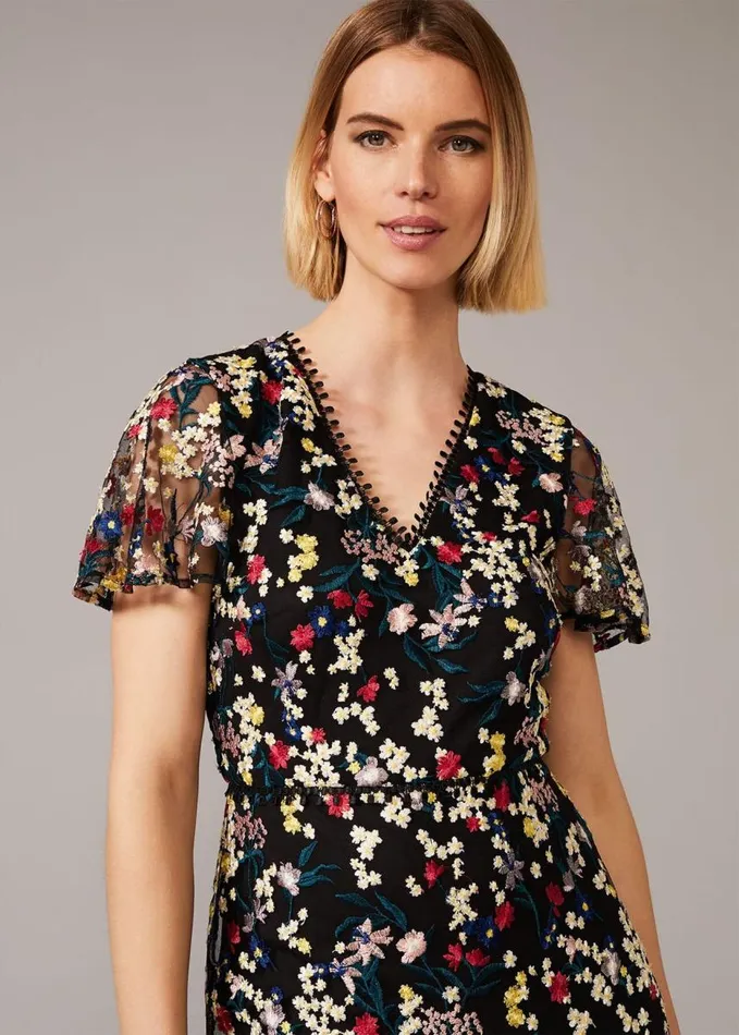 Phase Eight Daiva Embroidered Fishtail Dress Blackmulti Women Dresses