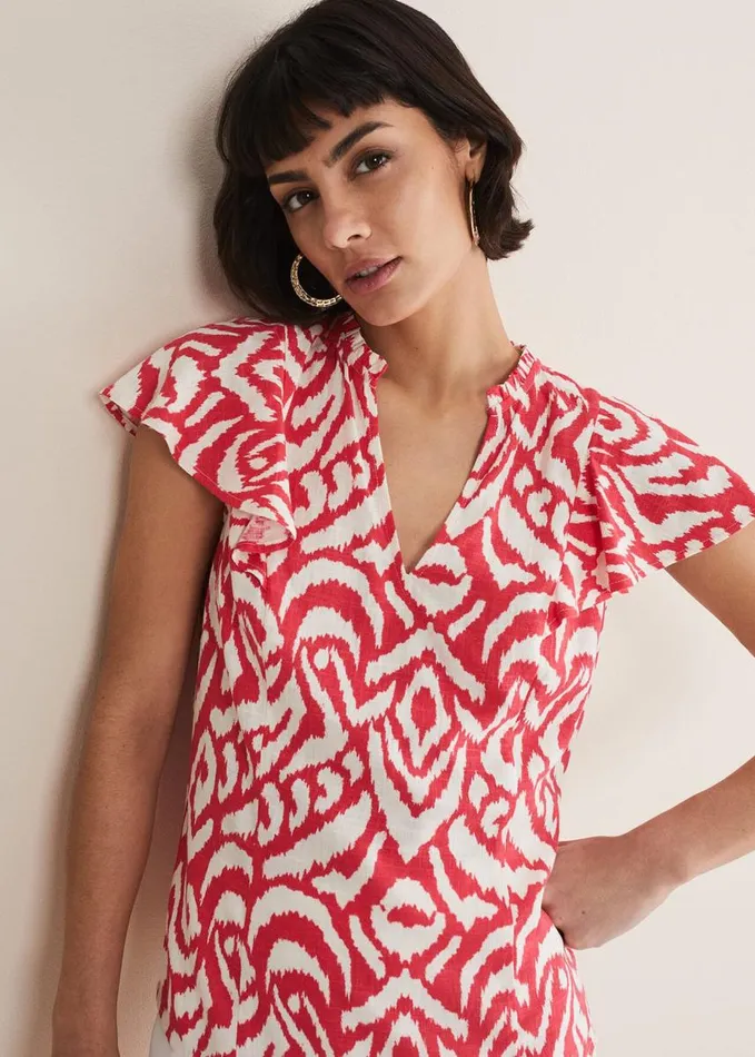 Phase Eight Dalia Ikat Ruffle Top Redivory Women Shirts and Blouses