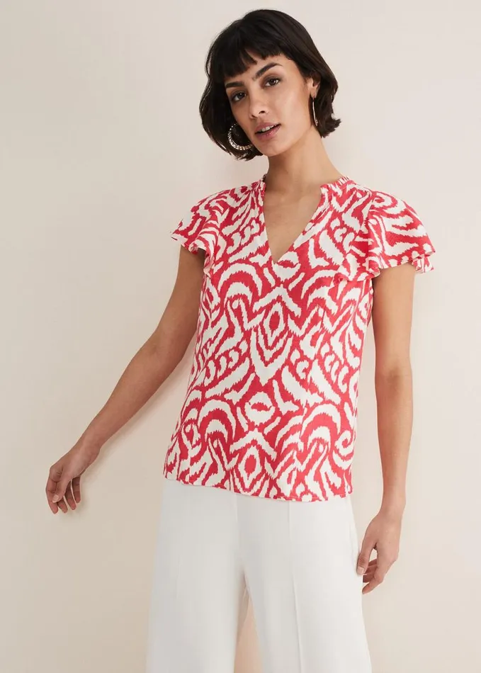Phase Eight Dalia Ikat Ruffle Top Redivory Women Shirts and Blouses