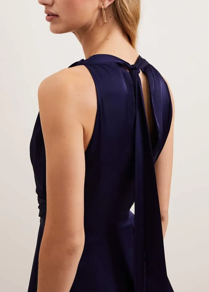 Phase Eight Daliah High Neck Satin Midi Dress Navy Women Dresses