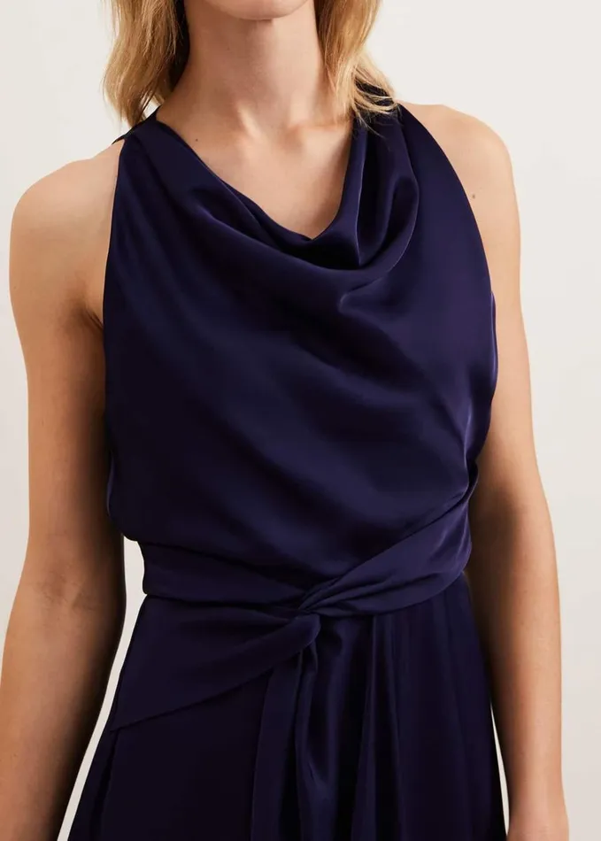 Phase Eight Daliah High Neck Satin Midi Dress Navy Women Dresses