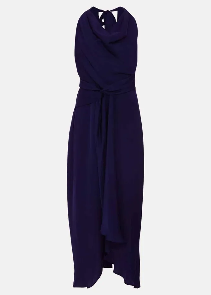 Phase Eight Daliah High Neck Satin Midi Dress Navy Women Dresses