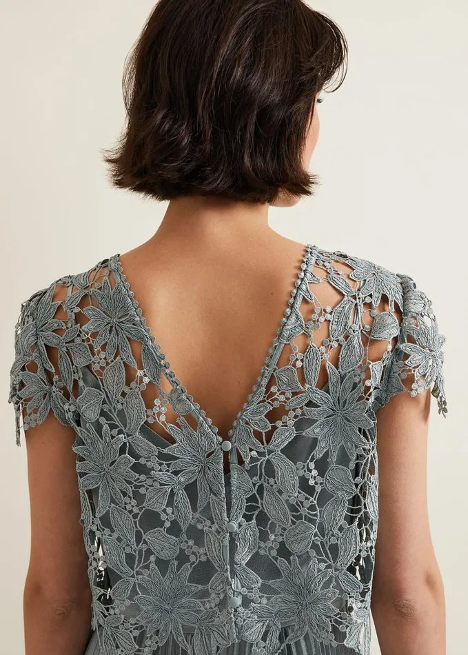 Phase Eight Dana Lace Double Layer Dress Light Green Women Dresses