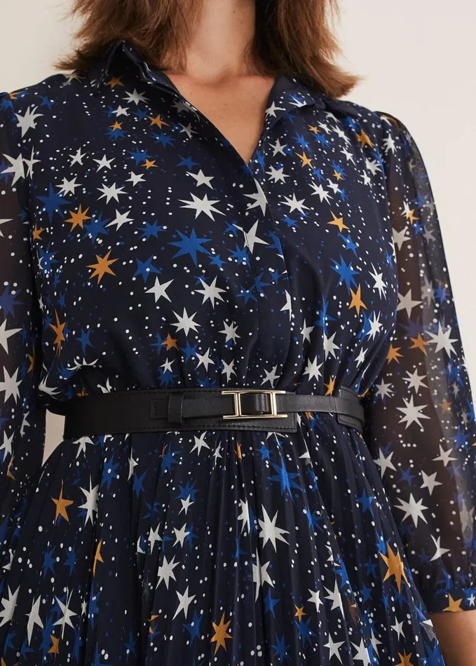 Phase Eight Dani Star Pleated Dress Navy Women Dresses