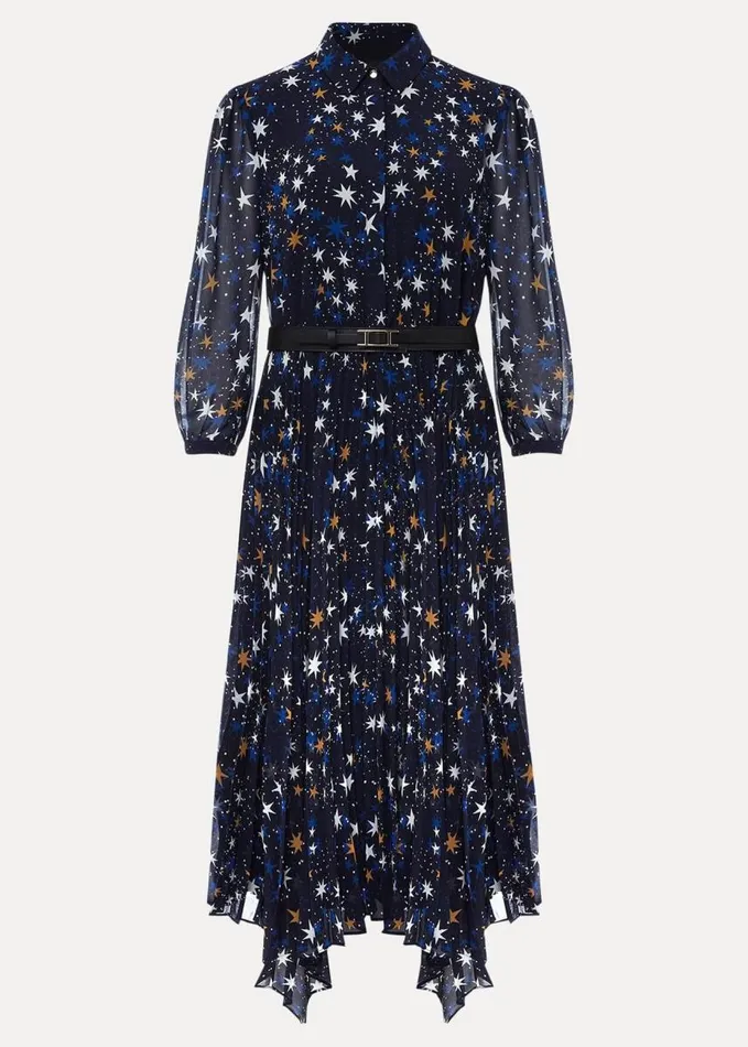 Phase Eight Dani Star Pleated Dress Navy Women Dresses