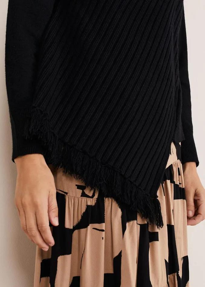 Phase Eight Darcy Cosy Asymmetric Fringe Knit Black Women Knitwear