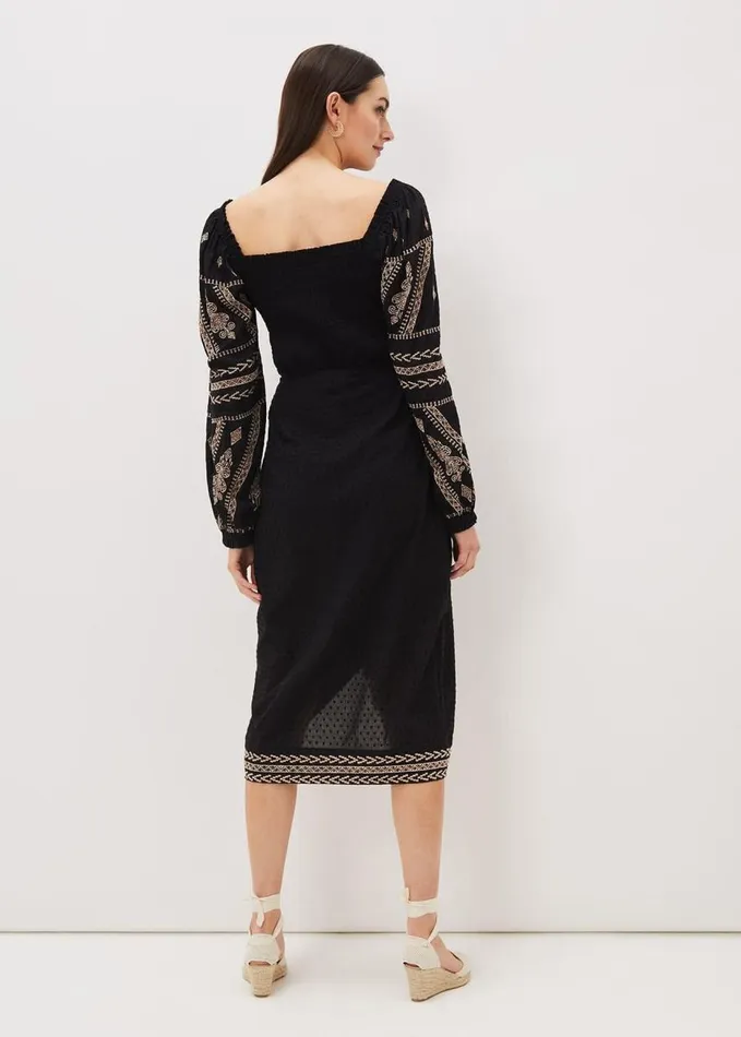Phase Eight Debby Shirred Embroidered Blouse Black Women Shirts and Blouses