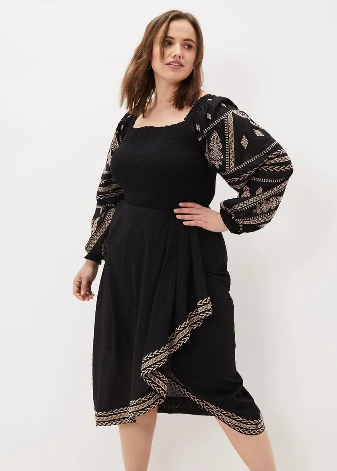 Phase Eight Debby Shirred Embroidered Blouse Black Women Shirts and Blouses