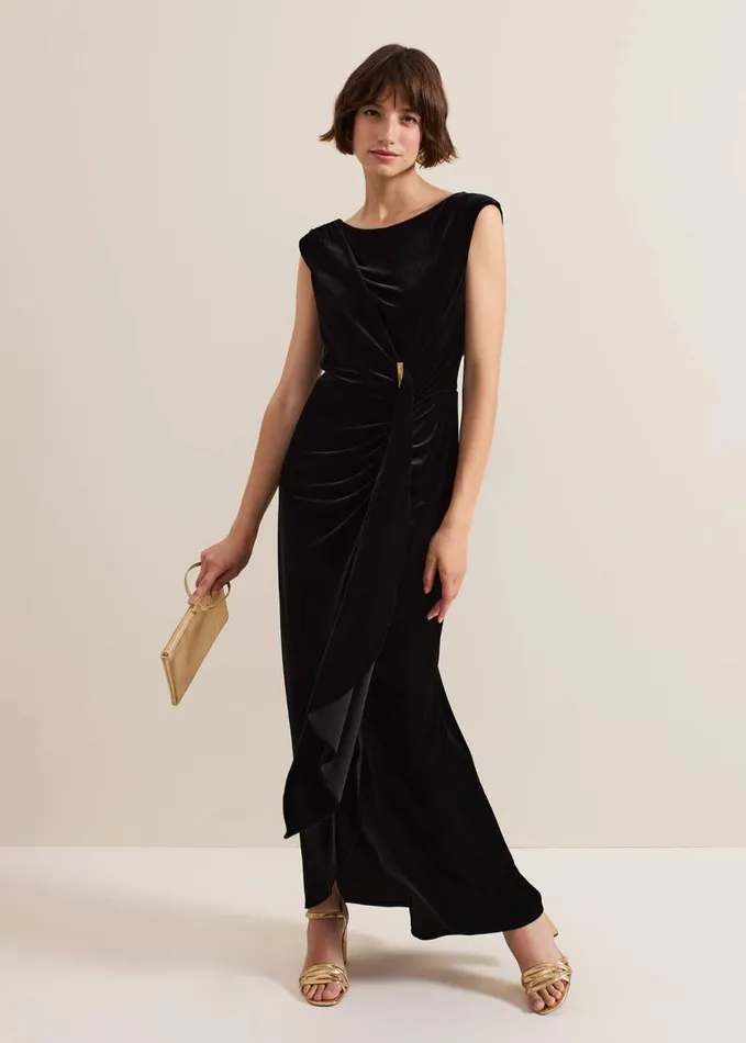 Phase Eight Donna Black Velvet Maxi Dress Black Women Dresses