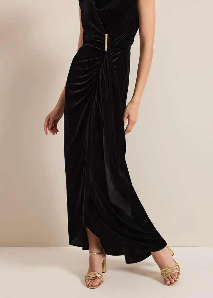 Phase Eight Donna Black Velvet Maxi Dress Black Women Dresses