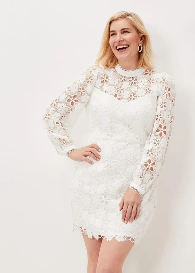 Phase Eight Doris Guipure Lace Highneck Dress Ivory Women Dresses